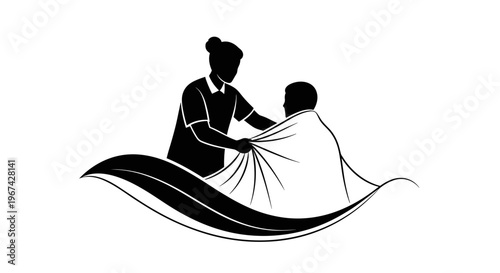 Volunteer covering person with blanket in supportive care gesture  