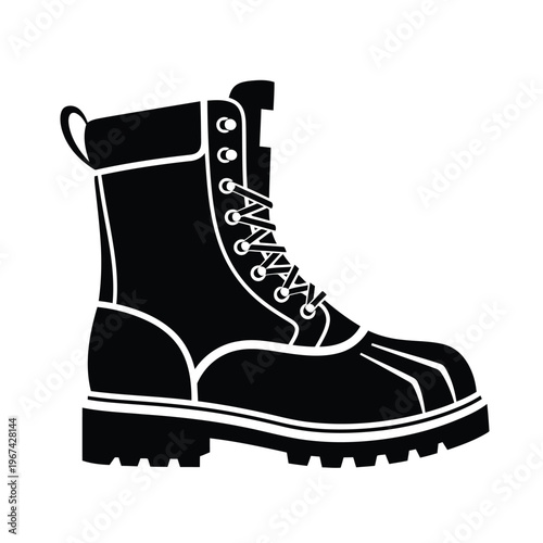 Winter boot icon, black silhouette of a rugged outdoor footwear vector