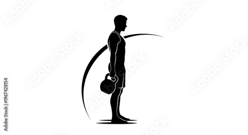 Man preparing to swing kettlebell in fitness workout posture  