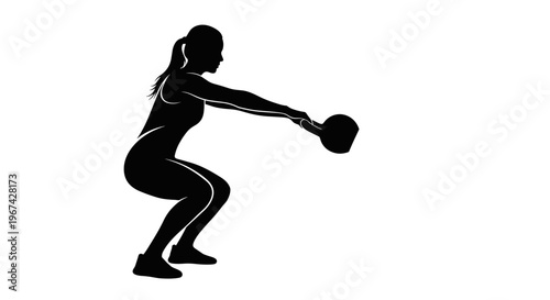 Woman performing kettlebell swing exercise in gym environment  