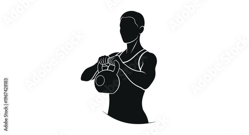 Man lifting kettlebell in workout posture against white background  