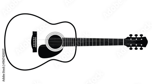 Simple hand drawn black and white illustration of a ukulele or small acoustic guitar, vector sketch for music, instrument, and creative design projects