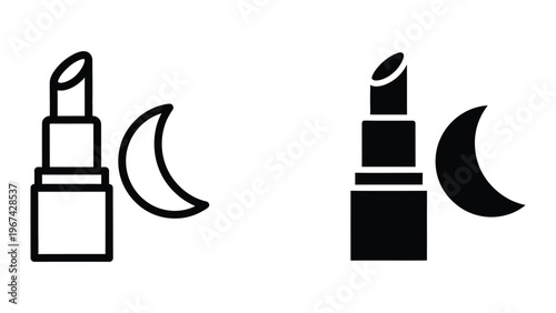 Contrast of lipstick containers with crescent moon icons in black and white designs