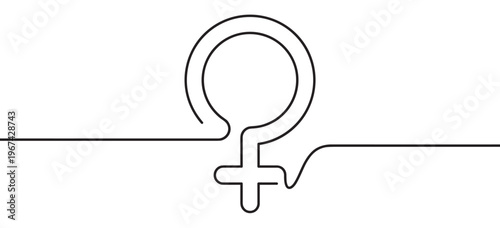 Continuous line drawing of the female gender symbol, representing women's rights and empowerment with a minimalist style