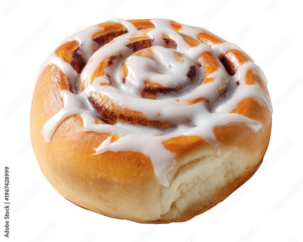 Fototapeta premium Cinnamon Roll with Icing Isolated on White Background