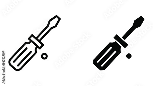 Two contrasting styles of screwdrivers depicted in a simple black and white illustration