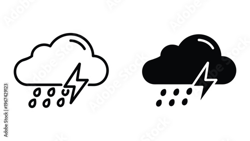 Two weather icons depicting rain and thunderstorm conditions