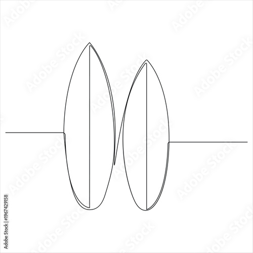 One continuous line drawing of surfing boards 
