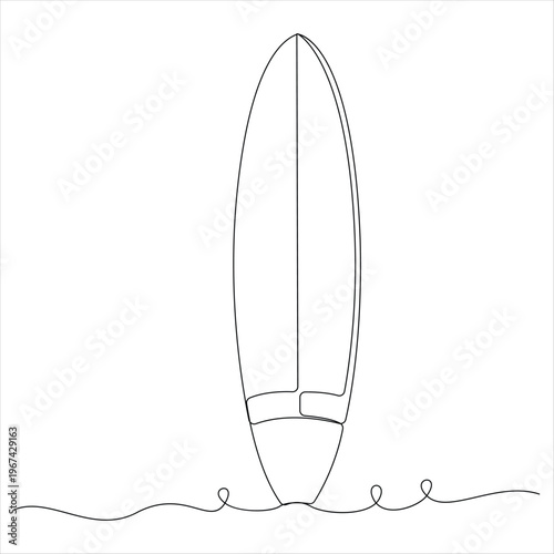 One continuous line drawing of surfing boards 