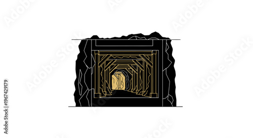 Historic Mine Shaft Interior with Wooden Support Beams