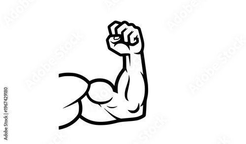 Bold flat outline muscular arm with clenched fist vector icon representing strength power and determination