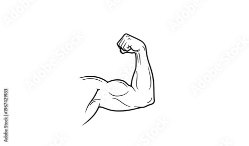 Minimal line art strong arm biceps and clenched fist symbol vector for strength power fitness concept