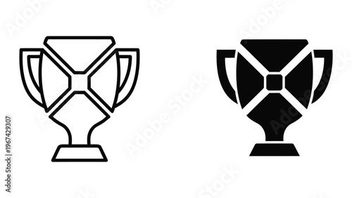 Contrast between outline and filled trophy cup icons in black and white