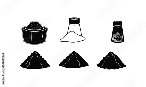 Illustrations of various spice containers and their corresponding ground spices