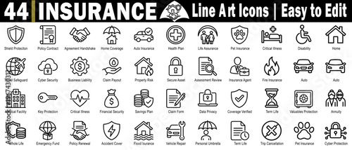 Insurance policy claim icons set. Quote coverage premium agent risk life health auto home professional liability property flood fire contents umbrella marine vector illustration.