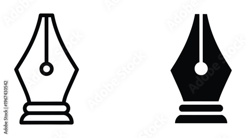 Comparison of outline and filled fountain pen icons with traditional design elements