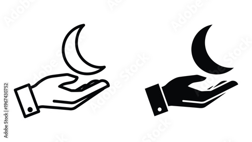 Contrasting hand gestures displaying crescent moon symbols in different styles