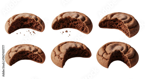 close-up of six partially eaten chocolate cookies on a white surface food blogs recipe books and culinary designs