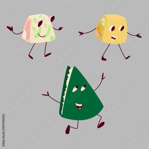 Rolls and onigiri. Fun characters from Asian cuisine.