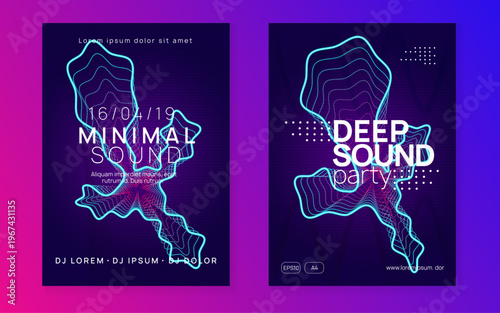Fest Banner. Music Trance Element. Festival Vector. Soundwave Audio Invitation. Night Club Magazine. Green Dj Poster. Pink Discotheque Background. Blue Fest Banner