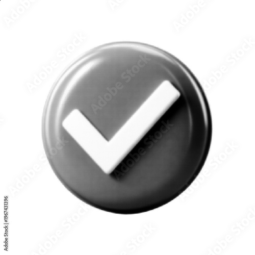 Check Mark Icon Halftone Style, Black and White Tick Button, Approval Success Symbol