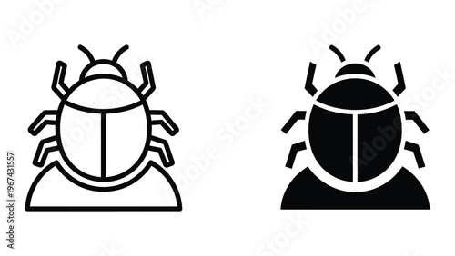 Contrast between a light and dark beetle icon design on triangular bases