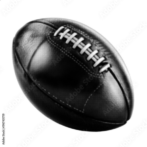 American Football Halftone Style, Black and White Rugby Ball Illustration, Sports Equipment Isolated