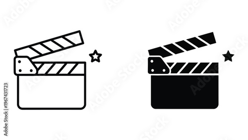 Contrast between classic and modern film clapperboard icons with stars