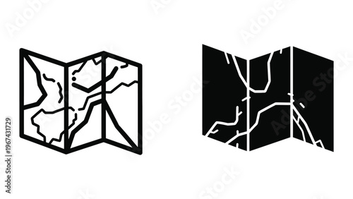 Abstract map folded in two different visual styles with contrasting backgrounds