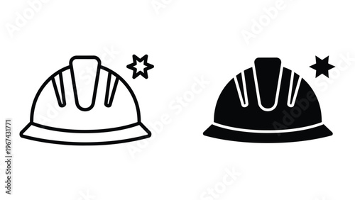 Comparison of hard hats with different color schemes and safety star indicators