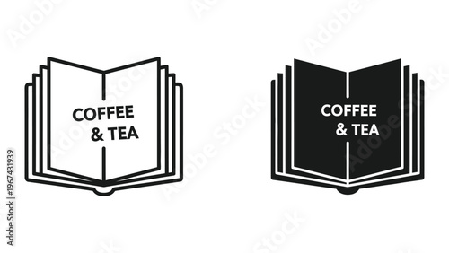 Contrasting book icons representing coffee and tea establishments in minimalist design