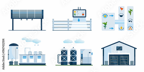 Illustration of a modern water purification and distribution system
