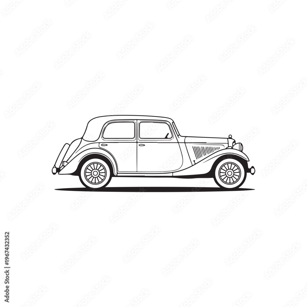 Fototapeta premium Old vintage sedan car black vector retro automotive artwork