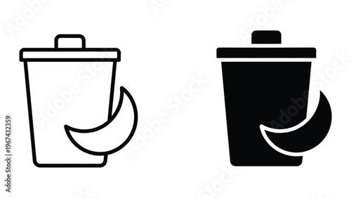 Recycling and general waste disposal bin icons with banana peel symbol