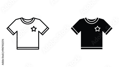 Contrasting t-shirts with star logos on a white and black background