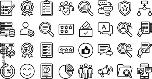 set of vector icons for web including business symbols technology elements and everyday objects in a clean black design