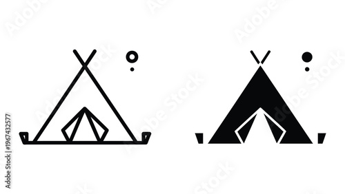 Comparison of traditional and modern teepee designs in black and white illustration