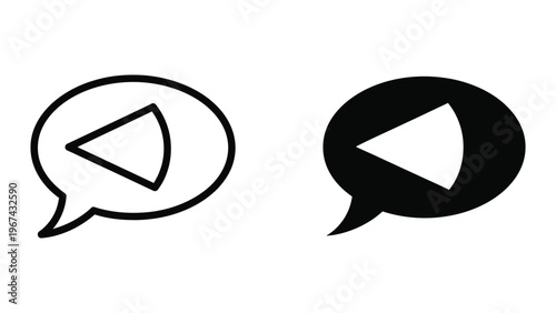Contrasting speech bubbles with a left-pointing arrow icon inside each
