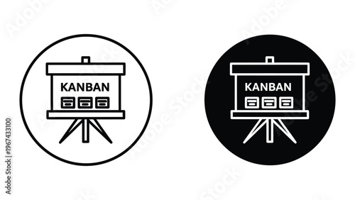 Contrast between white and black kanban board icons on circular backgrounds