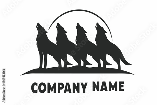 Pack of Wild Wolves Howling at a Large Full Moon in a Midnight Forest Landscape Illustration