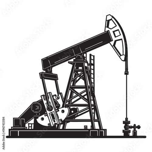 Oil pump jack silhouette vector illustration of industrial petroleum extraction rig for energy production fossil fuel industry and oilfield machinery black and white design style