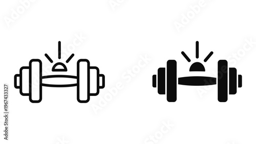 Illustration contrasting a light and dark dumbbell with a sunburst effect