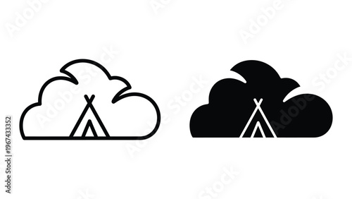 Comparison of cloud storage representations with tent symbols inside