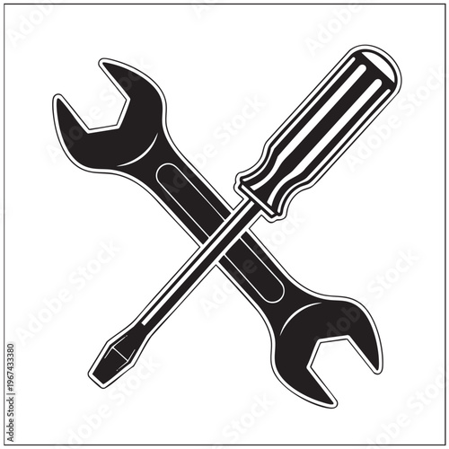 Crossed wrench and screwdriver tool icon symbolizing professional repair service mechanical maintenance workshop equipment and diy home improvement project support utilities
