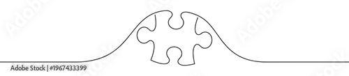 Single continuous line drawing of a puzzle piece integrated into a wavy horizontal line, minimalist and clean