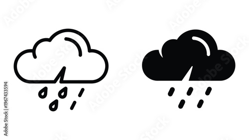Comparison of light and heavy rainfall icons with cloud symbols