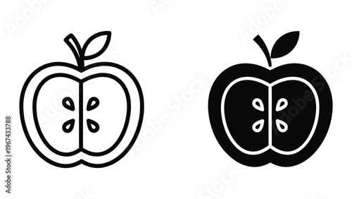 Contrasting visuals of a sliced apple with different fill styles