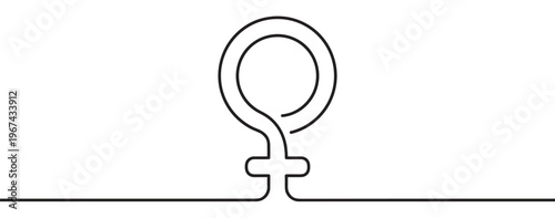 Single continuous line drawing of the female gender symbol, representing women's rights and empowerment