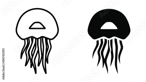 Contrasting depictions of a jellyfish in black and white styles