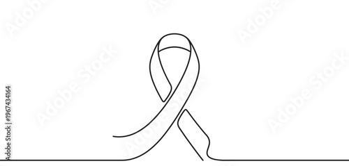 Single continuous line drawing depicts a symbolic awareness ribbon, representing support for various causes with a minimalist, clean aesthetic